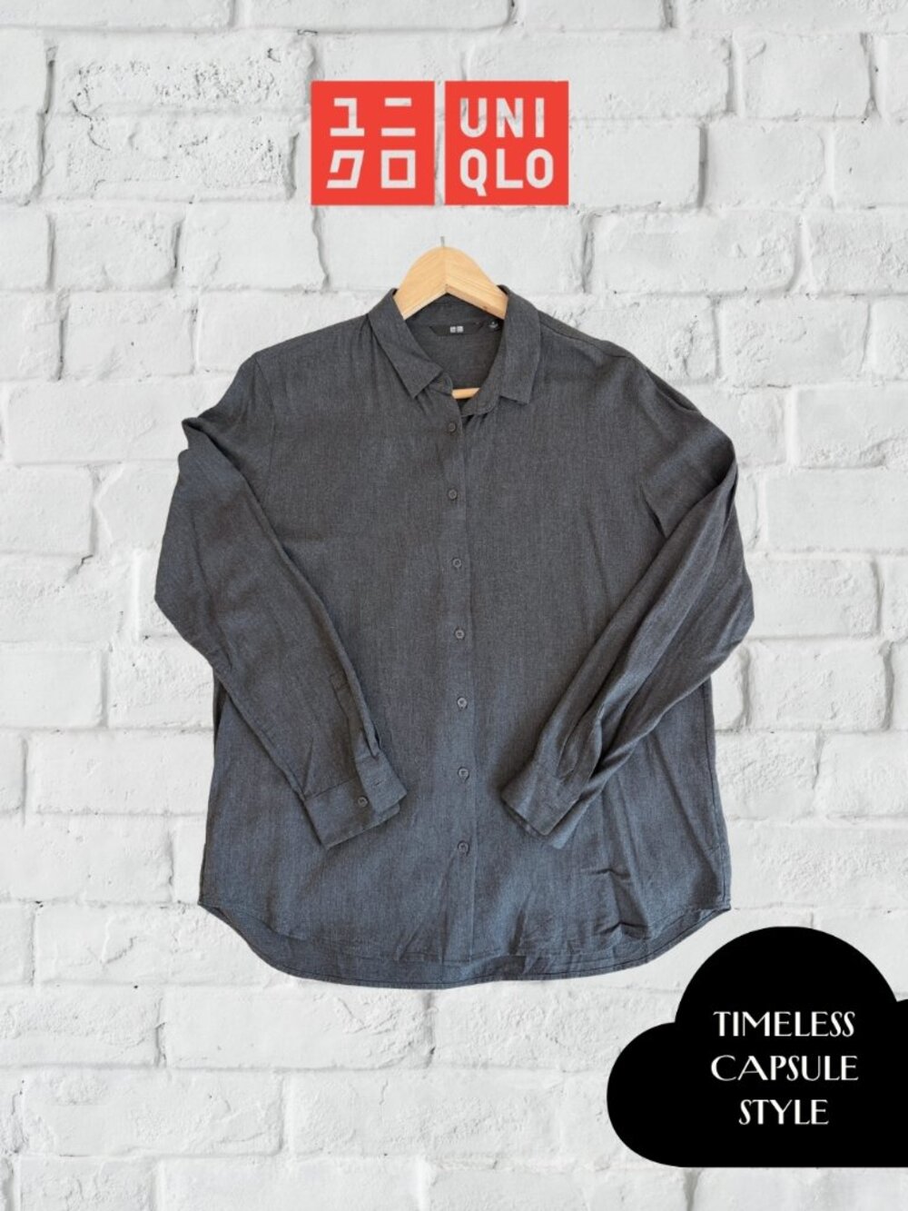 UNIQLO Gray Button Down Shirt 100% Rayon Lightweight Breathable Women’s M